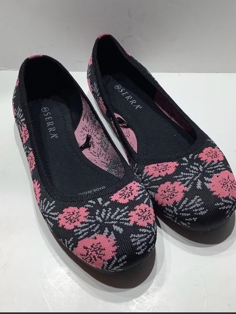 Serra Black & Pink Floral Knit Ballet Flats